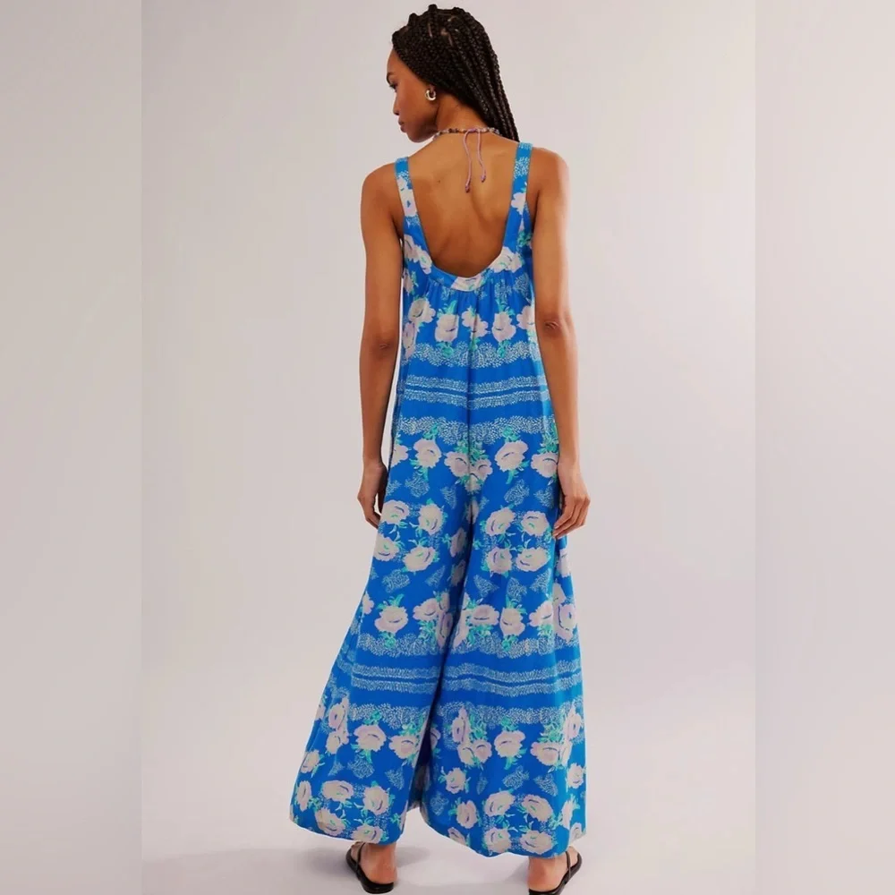 Free People Bali Lillie Scarf Print Jumpsuit in Sweet Blue Combo Size XS - Picture 13 of 14